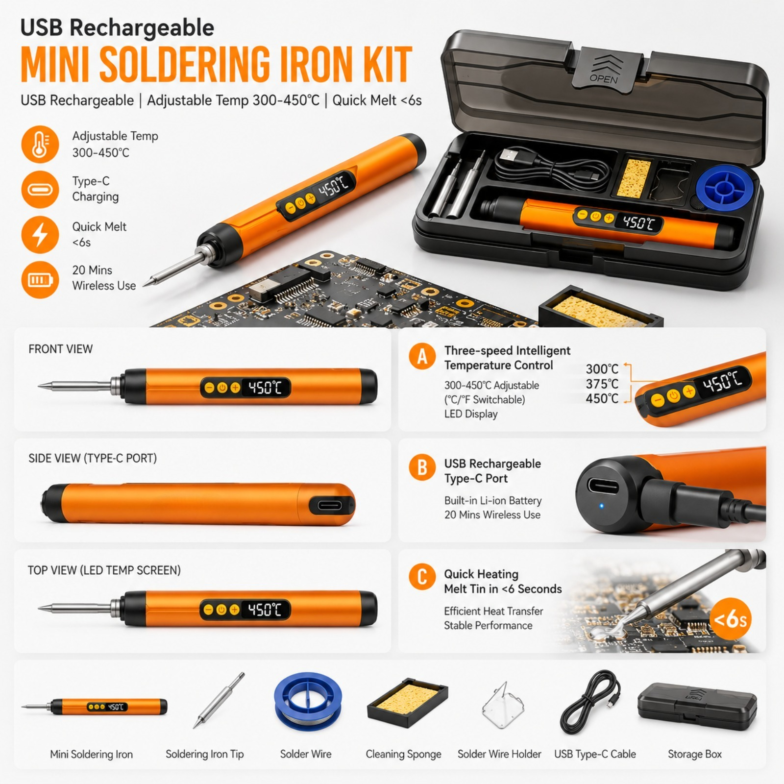 Diy Electronics Bench - Precision Rechargeable Mini Soldering Iron Adjustable